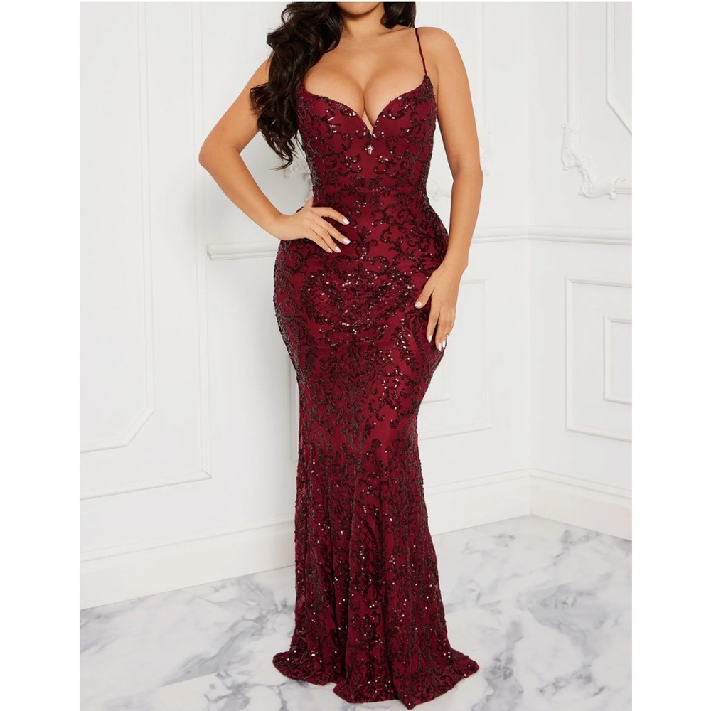 LoveSome Burgundy Sequin Maxi Dress